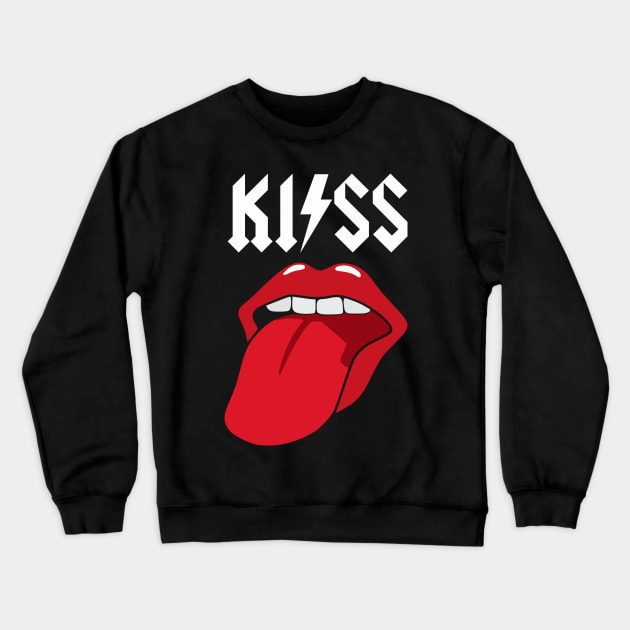 Classic Rock Band Merch Knock Off Brand Cheesy Meme Parody Poser Gag Funny Heavy Metal Spoof Crewneck Sweatshirt by blueversion